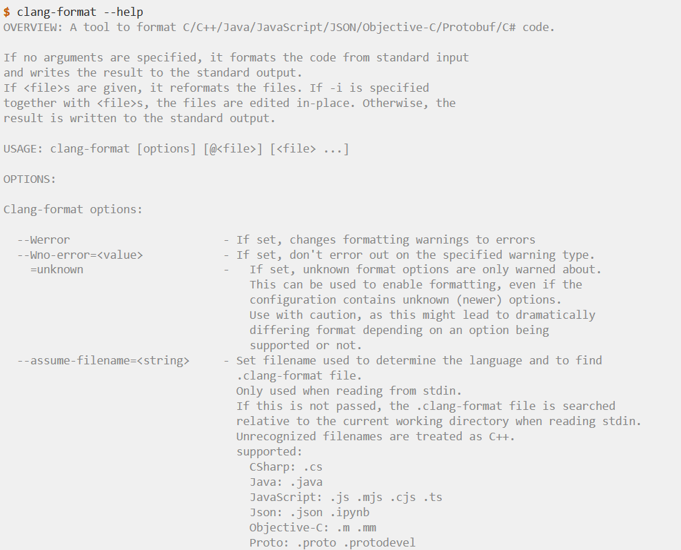 screenshot of clang-format document